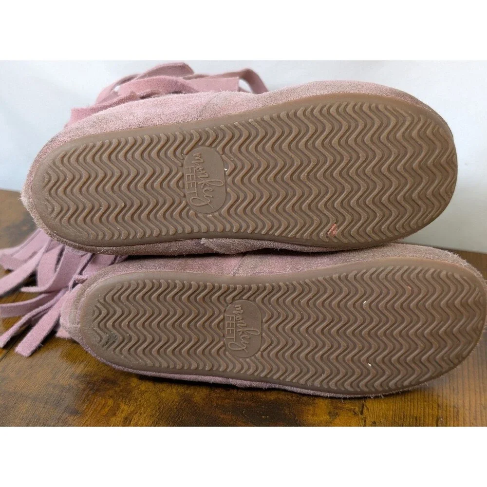 Monkey Feet Suede Fringe Boots Pink Zip Up Soft Sole Kids Size 5/6 Toddler